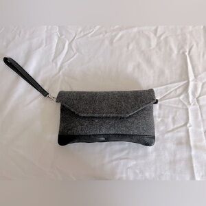 VTG L.L. Bean Small Wool Blend Leather Wristlet Purse Wallet Gray/Black EUC